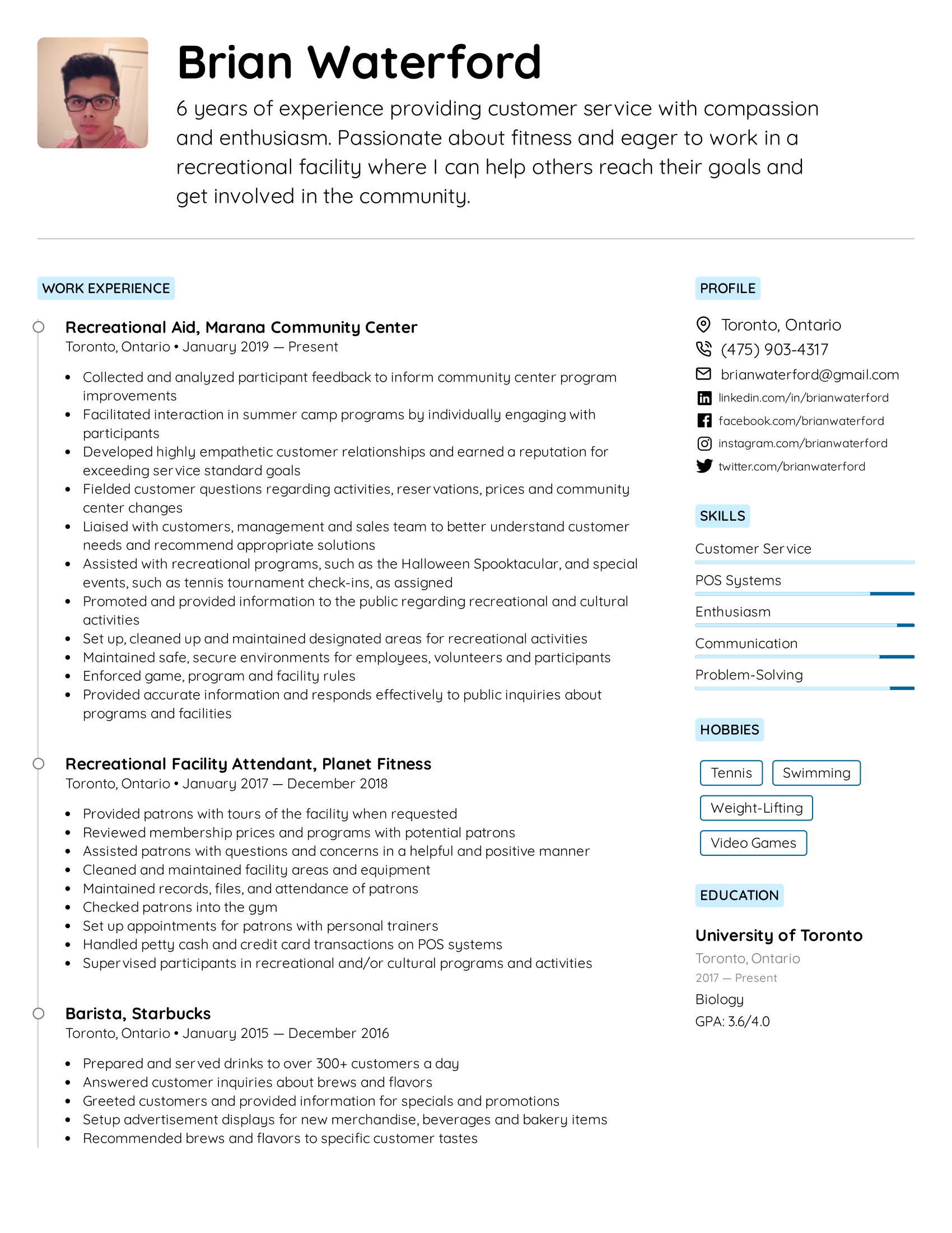 Recreational Facility Attendant Resume Example & Writing Tips for 2022